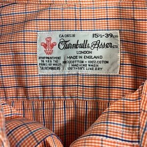 Turnbull & Asser Orange and Blue Plaid Shirt Mens 15.5 long sleeve classic